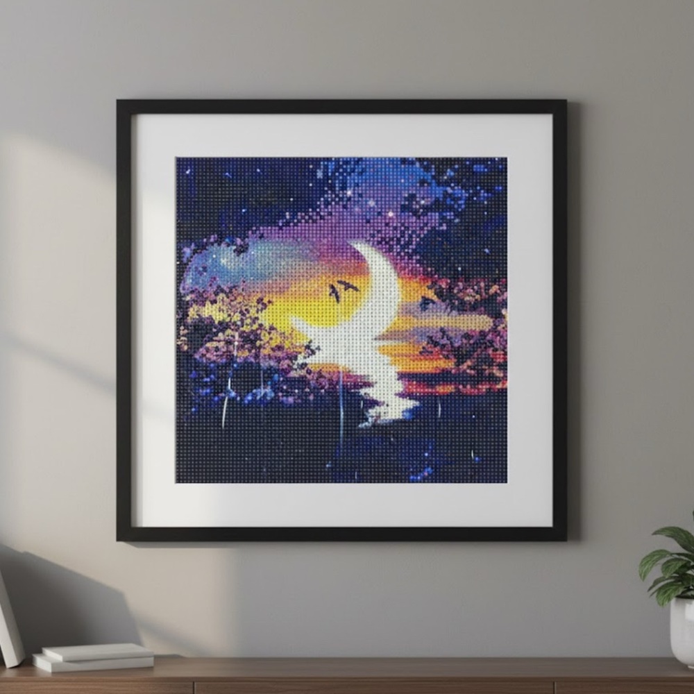 5D Diamond Painting Moon and Sunset Landscape Set/Kit 30x30cm